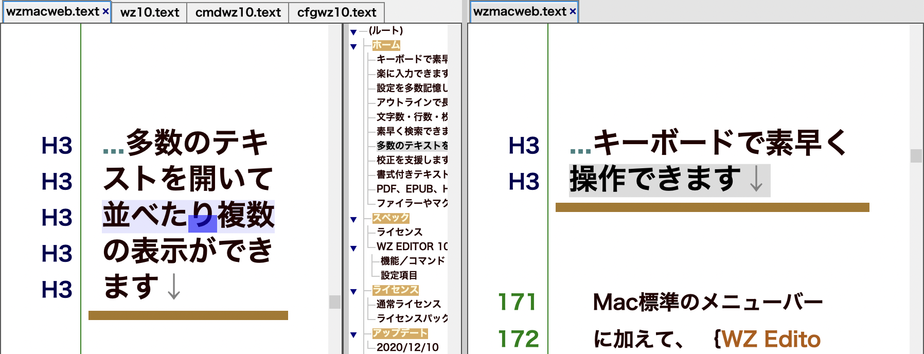 WZ Editor for Mac 日本語テキストエディタ HTMLワードプロセッサ for macOS 日本語スマート入力  C/C++/C#/JAVA/JavaScript/PHPスマート入力/リファレンス HTML/PDF/EPUB出力 アウトラインプロセッサ